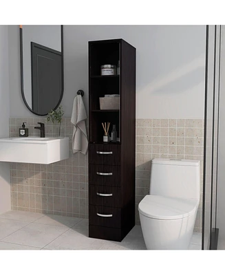 Fm Furniture Pinon Bathroom Linen Cabinet with Glass Door and Drawers, Wengue