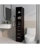 Fm Furniture Pinon Bathroom Linen Cabinet with Glass Door and Drawers, Wengue