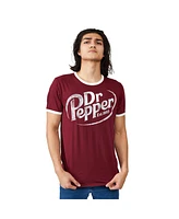 Dr. Pepper Men's Dr Logo Crew Neck Short Sleeve Red Ringer Tee -Large