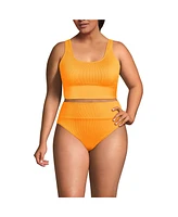 Lands' End Plus Tugless Ribbed Tankini Top and High Waisted Bottom Swimsuit Set