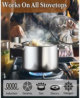 Cook N Home Stainless Steel Stockpot with Lid 12 Quart, Tri-Ply Clad Large Capacity Soup Pot, Induction Cooking pot, Silver