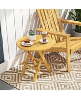 Portable and Compact Outdoor End Table with X-shaped Legs and Slatted Tabletop