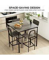 5 Pieces Dining Table Set with Counter Height Table and 4 Bar Stools