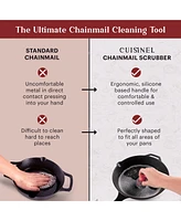 Cuisinel Cast Iron Chainmail Scrubber + Pan Scraper - The Patented Original Ergonomic Stainless & Silicone Pot & Skillet Cleaner