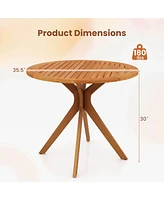 35.5 Inch Patio Wood Dining Table with Slatted Tabletop & Curved Legs for Backyard