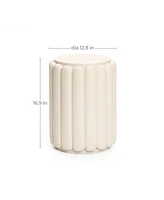 LuxenHome Ivory White Pillar Round 17-Inch Tall Cement Side Table, Indoor and Outdoor