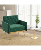 Modern Velvet Accent Chair with Button Tufted Back Golden Metal Legs & Foot Pads