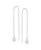 Bling Jewelry Pear Shaped Dangle Earrings with Opal Inlay on Sterling Silver Chain