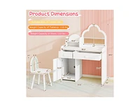Kids Vanity Table and Chair Set with Cloud-Shaped Mirror and Open Shelf Cute Dressing Set for Toddlers