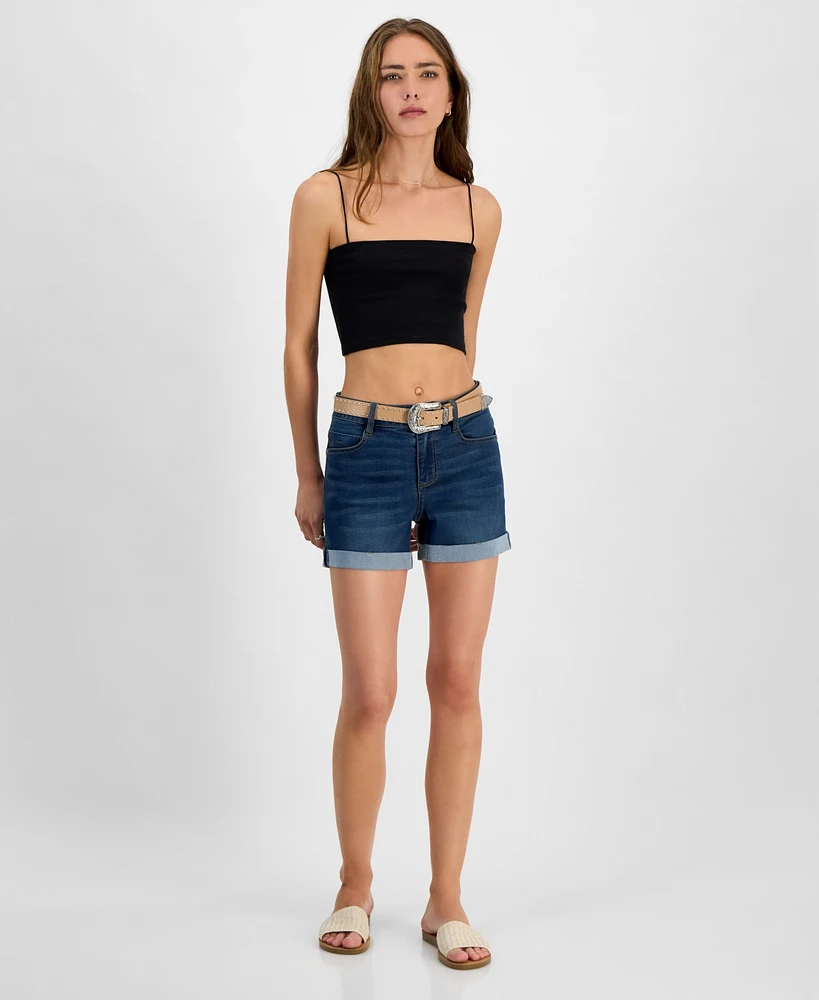 Dollhouse Juniors' Belted High-Rise Cuffed Shorts