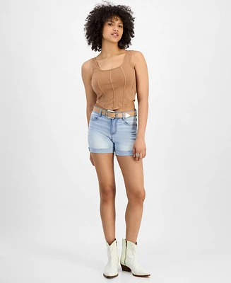 Dollhouse Juniors' Belted High-Rise Cuffed Shorts
