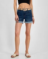 Dollhouse Juniors' Belted High-Rise Cuffed Shorts