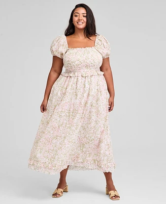 And Now This Trendy Plus Printed Puff-Sleeve Maxi Dress, Exclusively at Macy's