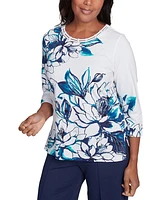 Alfred Dunner Petite Floral 3/4-Sleeve Crewneck Top