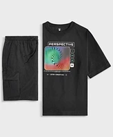 Mode Of One Mens Perspective Relaxed Fit Graphic T Shirt Relaxed Fit Crinkled 7 Cargo Shorts Exclusively At Macys