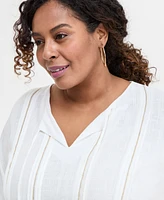 Jm Collection Plus Pleated Split-Neck Top, Exclusively at Macy's