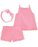 Carter's Baby Girls 3-Pc. Cotton Pointelle Heart Headband, Top & Shorts Set