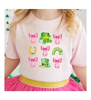 Little and Big Girls Lucky Coquette St. Patrick's Day Short Sleeve T-Shirt