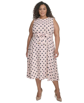 Calvin Klein Plus Polka-Dot Belted Midi Dress