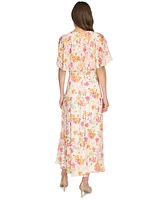 Calvin Klein Women's Floral-Print Cape-Back Chiffon Dress