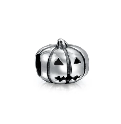 Bling Jewelry Spooky Halloween Pumpkin Charm Bead in Oxidized Sterling Silver for Bracelets