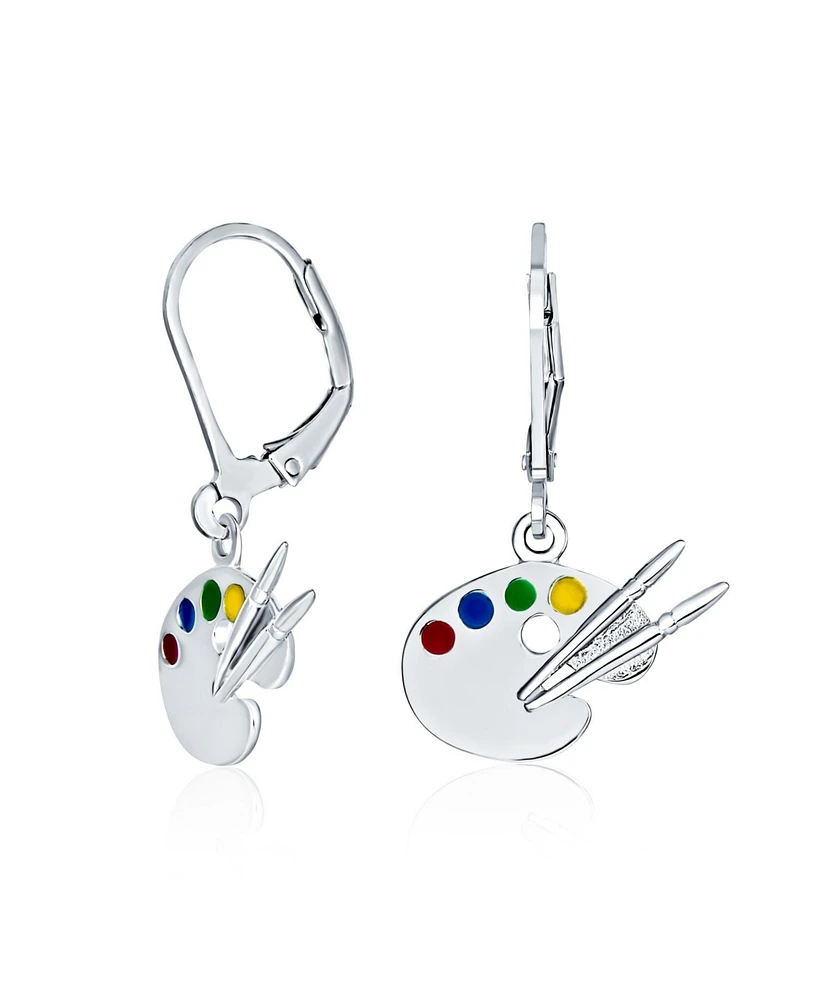 Bling Jewelry Painter's Palette Multi-Color Enamel Dangle Earrings in Sterling Silver