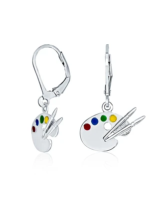 Bling Jewelry Painter's Palette Multi-Color Enamel Dangle Earrings in Sterling Silver