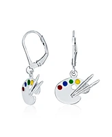 Bling Jewelry Painter's Palette Multi-Color Enamel Dangle Earrings in Sterling Silver