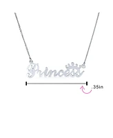 Bling Jewelry Crown & Princess Word Necklace Pendant Daughter .925 Sterling Silver