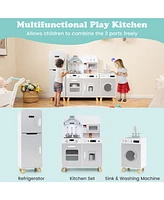 Kids 3-in-1 Kitchen Playset with Refrigerator and Washing Machine Interactive Toy for Toddlers