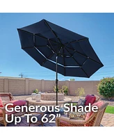 10 ft Outdoor Patio Umbrella with Tilt and Crank - 3-Tier Vented Outdoor Table Umbrella - Navy Blue