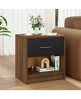 Bedside Table Nightstand with Drawer and Open Storage Shelf