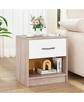 Bedside Table Nightstand with Drawer and Open Storage Shelf