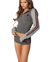 Edikted Womens Heart Knit Zip Up Hoodie