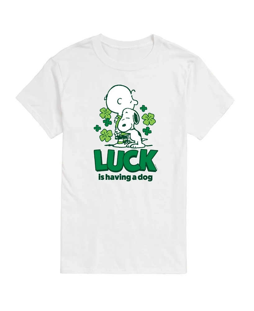 Airwaves Men's Peanuts Luck Is Having a Dog Short Sleeve T-Shirt