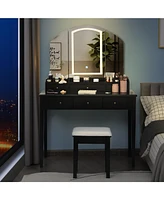 Vanity Table Stool Set with Large Tri-folding Lighted Mirror