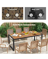 Acacia Wood Patio Table with Umbrella Hole for Garden and Poolside