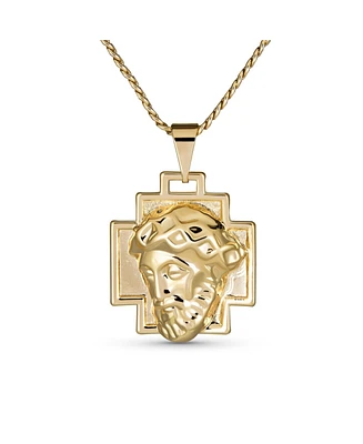 Bling Jewelry Unisex Yellow Gold Plated Pendant Necklace with Jesus Christ Cross Medallion