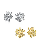 Bling Jewelry Set Of 2 Floral Cz Bouquet Clip-On Earrings for Non-Pierced Ears Silver and Gold Plated