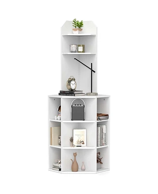 6-Tier Corner Shelf 63" Tall Corner Bookshelf with 2 Usb Ports & Charging Station