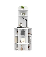 6-Tier Corner Shelf 63" Tall Corner Bookshelf with 2 Usb Ports & Charging Station