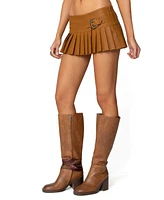 Edikted Womens Pleated Faux Leather Mini Skort