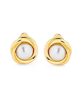 Bling Jewelry Twist Braided Rope Clip-On Earrings with Simulated Pearl in Gold or Silver Plated