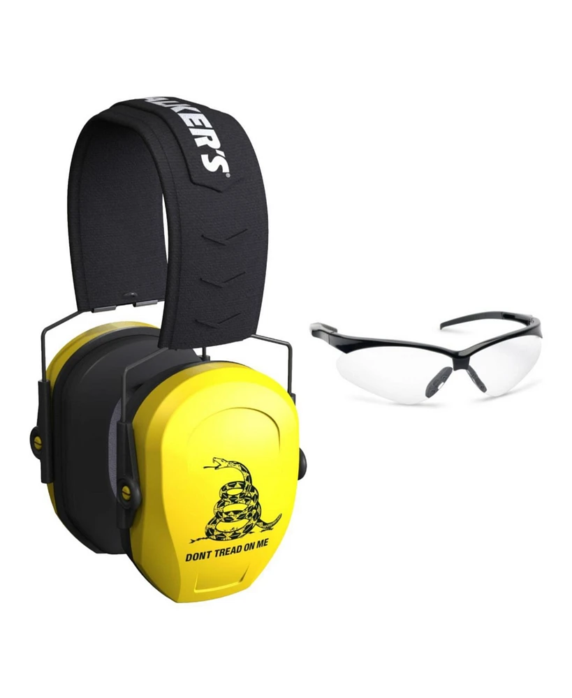 Walker's Razor Slim Passive Safety Ear Muffs (Yellow, Dtom) with Glasses Kit