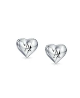 Bling Jewelry Small Heart Shaped Puffed Stud Earrings Sterling Silver 8MM
