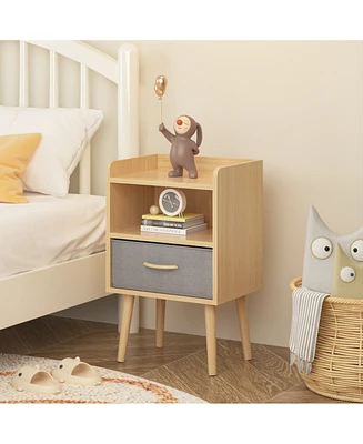 24.80"Nightstand With Collapsible Fabric Drawer, 2-Tier Storage End Table, Wood Side Table with Storage Cabinet for Kids, Adults