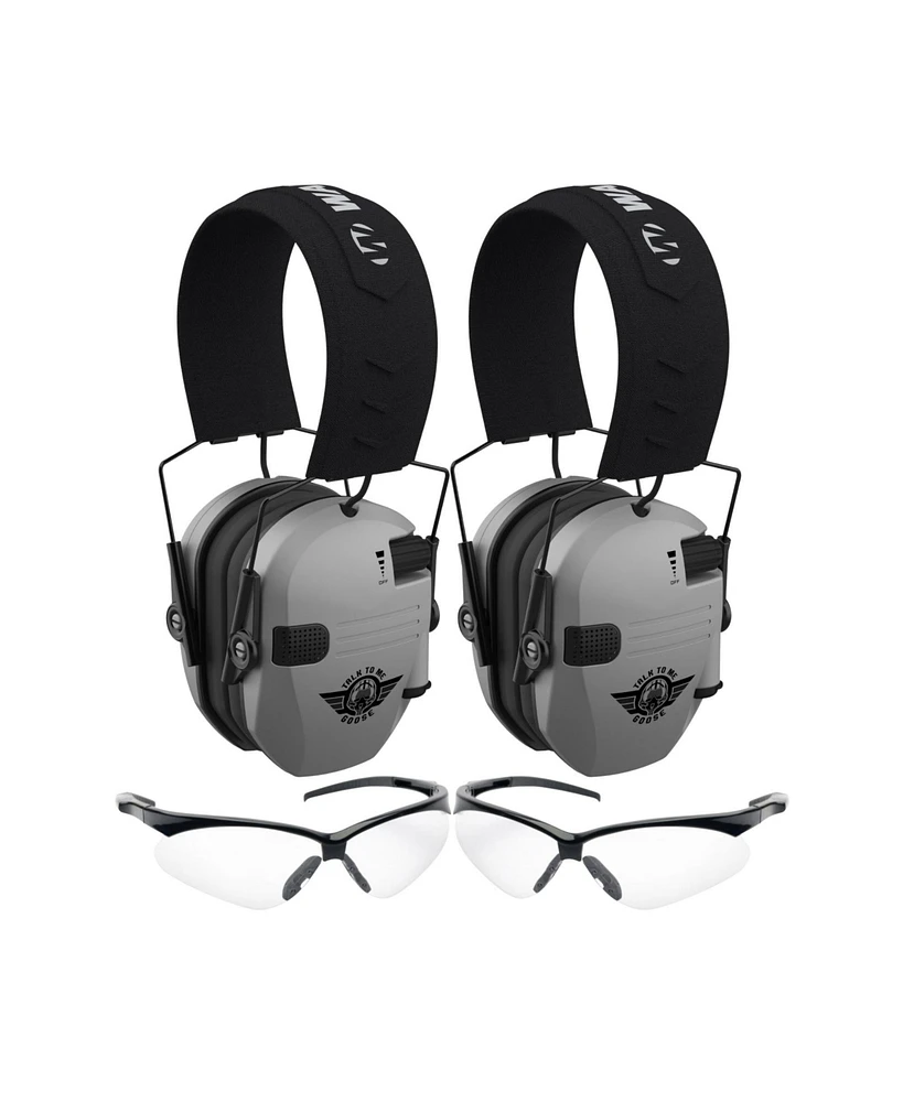 Walkers Razor Electric Slim Earmuffs (Gray) and Protective Glasses (2-Pack)