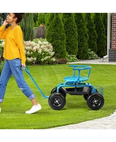 Rolling Garden Cart Height Adjustable Scooter with Swivel Seat & Tool Storage