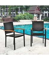 Set of 4 Outdoor Patio Pe Rattan Dining Chairs with Powder-coated Steel Frame