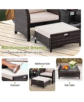 Gymax Set of 5 Conversation Set w/2 Chairs 2 Ottomans & 1 Coffee Table Patio